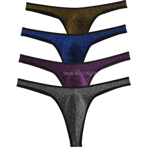 3Pcs/Lot Men Shiny Elastic G-string Thongs Pouch Underwear Male Mini Bikini T-back