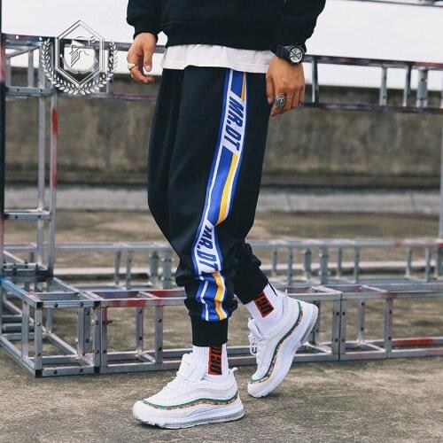 Men Loose Stripe Sport Pants Fashion Harem Jogger Pants Fashion Ankle-Length Hip Hop Pants