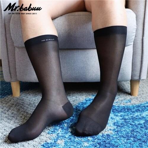 Mens mid-tube bright, smooth and durable Japanese TNT flat long solid color business suits real heel high-end stockings