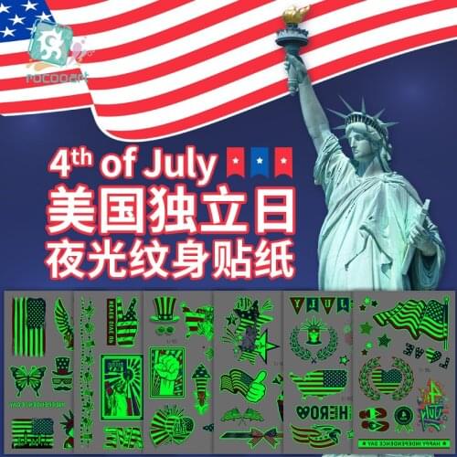 New Waterproof Temporary Tattoo Sticker Luminous Tattoo Stickers American flag Body Art Cartoon party fake Tatto Stickers