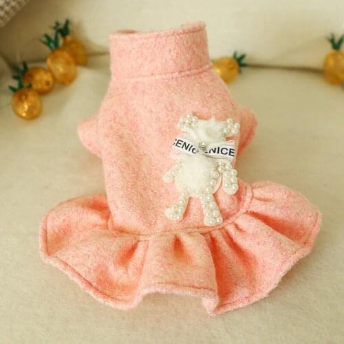 Dog Clothing Winter Ladies Pet Dresses Stand Up Collar Beaded Animal Print For dogs Clohtes Teddy Skirts Chihuahua Puppy Apparel