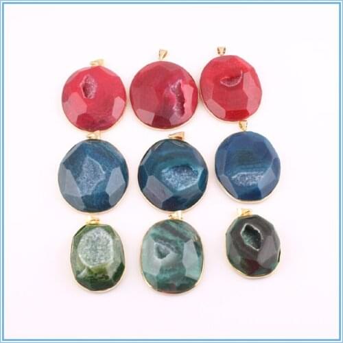 Wholesale12pc/lot New Fashion Mixed Drusy Faceted Agatess Geode Natural Stone Pendant Charm For DIY Jewelry Making Free Shipping