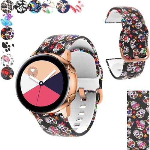 20mm Silicone band For Samsung Galaxy 42/Active 2 40 44/ 3 41mm/Gear S2 sport Band Flower Printing Replacement Bracelet Strap