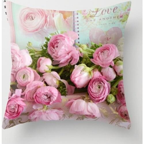 Pink Rose Pillow Cover Yellow Folral Pillow Case Car Soft Cushion Cover Short Plush Pillowslip Car Seat Home Decor Throw Pillows
