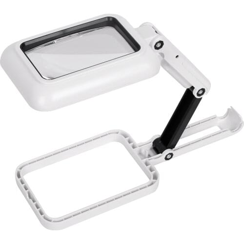 Handheld Magnifier Lighted Magnifying Glass Lens Square Magnifier Foldable Tabletop Freestanding Magnifier Warm Cool LED Lights