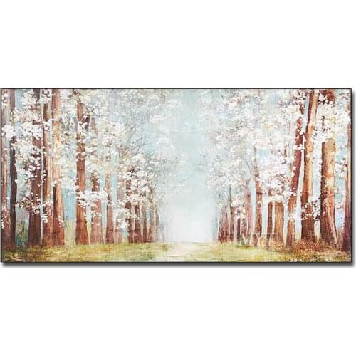 Hand Painted Tree Flowers Landscaple Oil Paintings On Canvas Modern Abstract Wall Art Picture For Living Room Home Decor Unframe