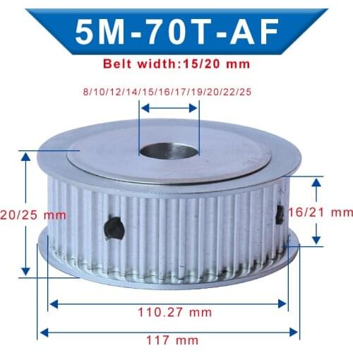 Timing Pulley 5M-70T Bore 8/10/12/14/15/16/17/19/20/22/25 mm Belt Pulley Slot Width 16/21 mm For Width 15/20mm 5M-Timing Belt