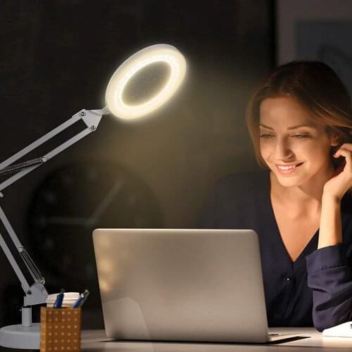 New Foldable 5X Magnifying Glass Desk Lamp Magnifier LED Light Reading 72 Lamps with Three Dimming Modes USB Power Supply