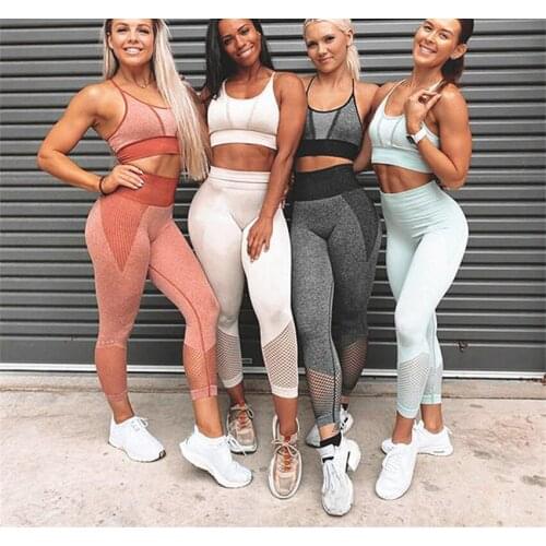 Sports Suits Seamless Yoga Set Women Clothes Sportswear Woman Gym Leggings Pad Push-up Strappy Sports Bra Fitness Suit