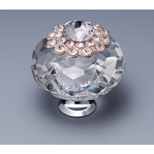 40MM Crystal Knob European modern crystal furniture Handle wardrobe door shower room glass drawer handle diamond pearl handle