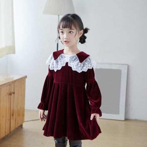 New 2020 Spring Autumn Princess Lace Velvet Dress Girl Clothes Kids Party Dresses For Girls Long Sleeve Baby Toddler Vestidos