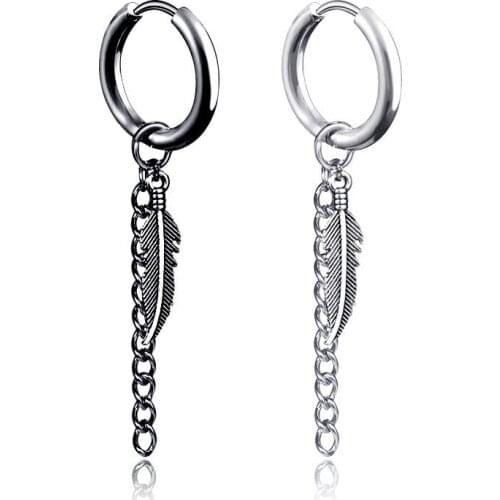 Vintage Punk Design Feather Leaf Dangle Earrings For Women Men Jewelry Accessories Black Stainless Steel Feather Earring Brincos