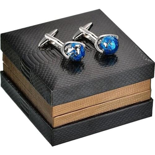 High quality blue rotatable globe mens shirt cufflink sleeve nail French shirt cufflink gift box