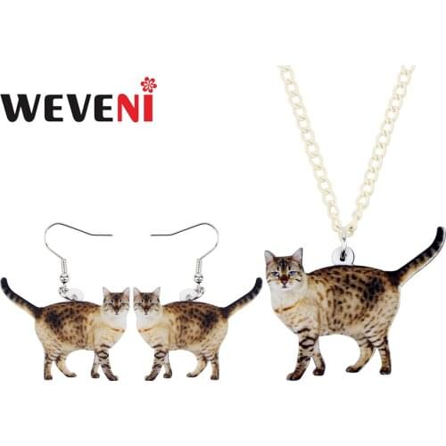 WEVENI Acrylic Elegant Cat Kitten Earrings Necklace Chain Collar Trendy Animal Jewelry Sets For Women Girl Gift Cheap Accessory