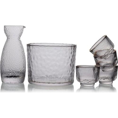 Japanese Hammer Texture Crystal Sake Cup Set Glass Ice Jug Liquor Bottle Bar Party Home Drinkware Wedding Gifts