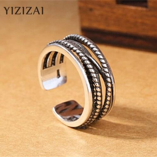 YIZIZAI Retro Vintage Silver Color Hand Open Finger Open Rings for Women Men Sterling Jewelry