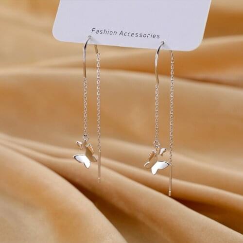 KISSLOVE Tassel Link Chain Butterfly Pendent Drop Earring For Women Girls Wedding Party Elegant Jewelry