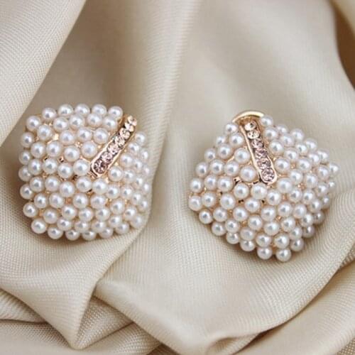 2018 New Fashion Jewelry Crystal Rhinestone Pearl Stud Earrings for Women Vintage Earrings Gifts For Women Lady Girls Wholesale