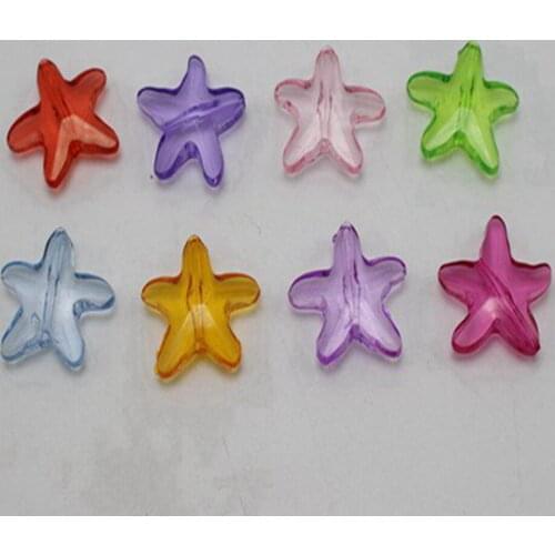 100 Mixed Colour Transparent Acrylic Sea Star Starfish Charm Beads 20mm
