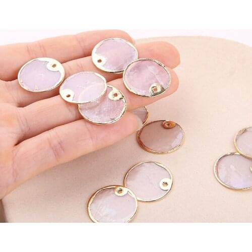 2pcs Korean Style Vintage Natural Shell Sheet Earrings For Women Girl Copper Disc Round Earrings Diy Jewelry Accessories