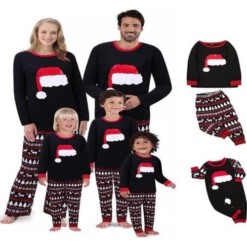 2020 autumn and winter European and American hot style Christmas hat printing suit Christmas home wear pajamas parent-child wear