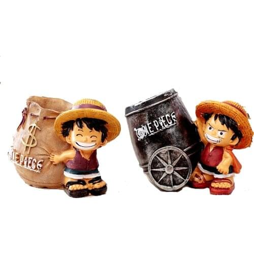 Anime One Piece Luffy Resin Office Pen Holders Collectible Monkey D Luffy 10cm Desk Pencil Pot Holder Kids Action Figure Boy Toy