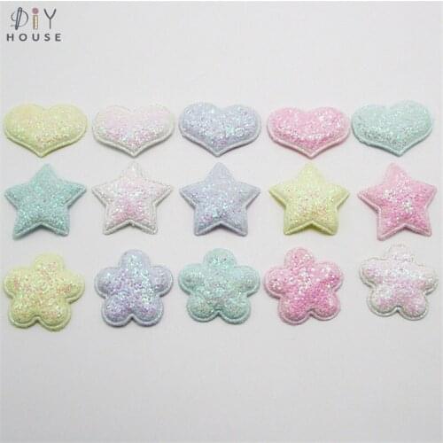 10-50Pcs Glitter Sequin Stars/Heart Padded Patches Appliqued DIY Craft Supplies Kids Hair Pin Accessories Material Embellishment