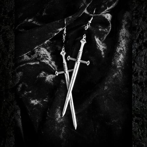 Black Sword Earrings Gothic Fantasy Medieval Viking Witchy Black-Sword Jewelry Dramatic Statement classical gift women