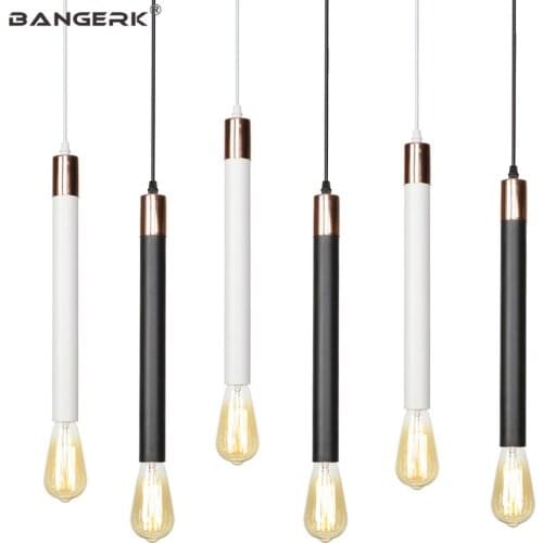 Long Tube LED Pendant Lamp Lights Loft Iron Cylinder Pipe Modern Hanging Light Bar Home Decor Lighting Luminaire E27 Fixtures