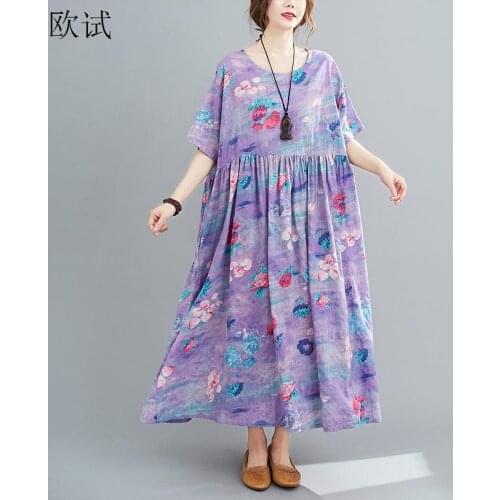 Plus Size Elegant Floral Summer Beach Dress Cotton Long Ladies Dresses for Women 4XL 5XL 6XL Oversized Korean Casual Dress 2020