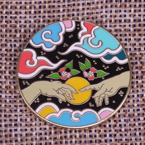 Celestial cloud overlay moon star enamel pin badge