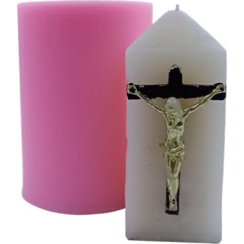 Jesus Christ Design Pillar Candle Mold 3D Silicone Mold for Christmas Candle Making