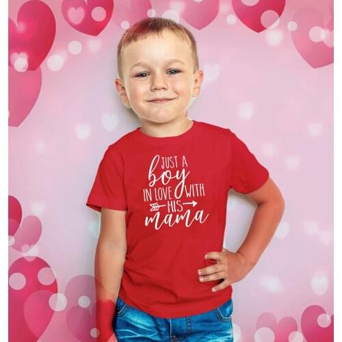 Valentines day t-shirt Just A Boy Girl In Love With His Mama Her Daddy Kids Shirt Toddler Boy Casual Toddler Blouse T-shirt
