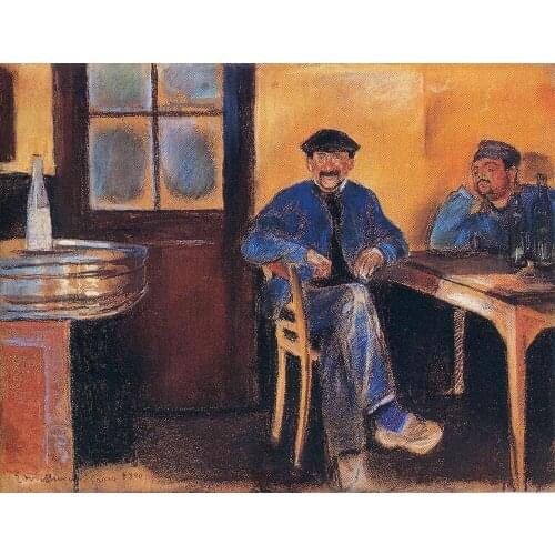 Oil Painting Reproduction on Linen Canvas,tavern-in-st-cloud-1890 by Edvard Munch,100% handmade