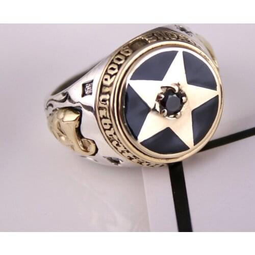 S925 genuine sterling silver ring silver Pentagram ring personality male ladies retro punk fashion silver jewelry