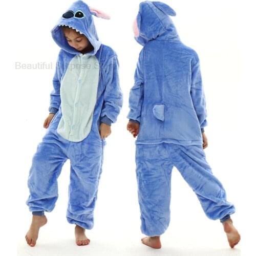 Girls Animal Stitch Kigurumi Unicorn Onesie Teenagers Pajamas Funny Flannel Warm Soft Overall Onepiece Night Home Jumpsuit
