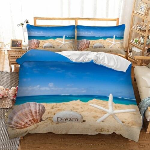 Blue Beach Bedding Set Starfish Shell Single Double Duvet Cover Set Luxury Queen King Twin Full Sizes Bed Linens For Adult Child