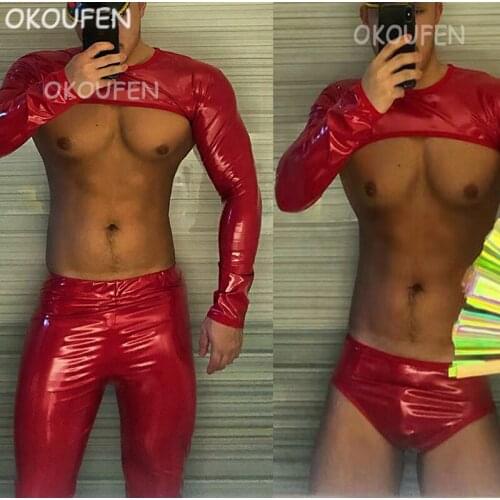 Bar nightclub men and women performance clothing set Sexy Red nightclub DS Halloween patent leather party Show costume
