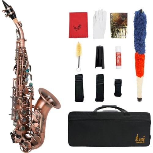 Red Saxophone High Pitch Small Curved Tube Retro Style Soprano Sax Brass Bb Bend Althorn Musical Instrument with Carrying Case