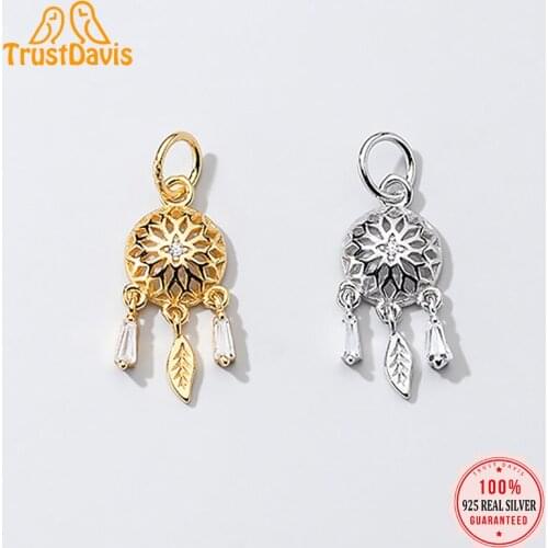 TrustDavis 2021 Fashion Real 925 Sterling Silver Sweet Dreamcatcher CZ Charm Pendant Handmade DIY Accessories Wholesale DZ54