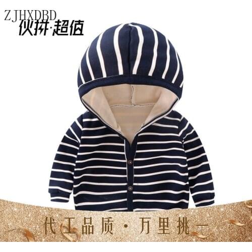 Warm Striped Black White Girl for 1-6 Yrs Boys Fleece Jackets Fashion Printed Coats Fall Winter Outerwear Spring Zipper Clothing