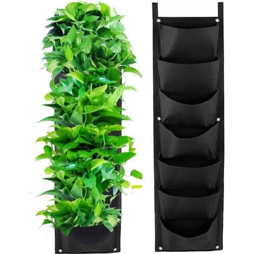 7 Pockets Black Green Felt Fabric Grow Bag Pots Vegetable Plant Wall Hanging Garden Vertical Potato Grow Planter PE Grow Bag
