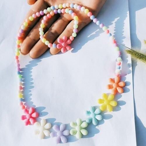 Fashion Acrylic Candy Color Plum Flower Childrens Bead Bracelet Necklace Set Finish Jewelry Multicolor Lovely Girl Part Gift