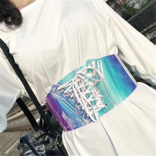 New Transparent Laser Elastic Wide Belt Fashion Waist Seal Straps Women with Cloth Belt 2020 Harajuku Waist Belts Women
