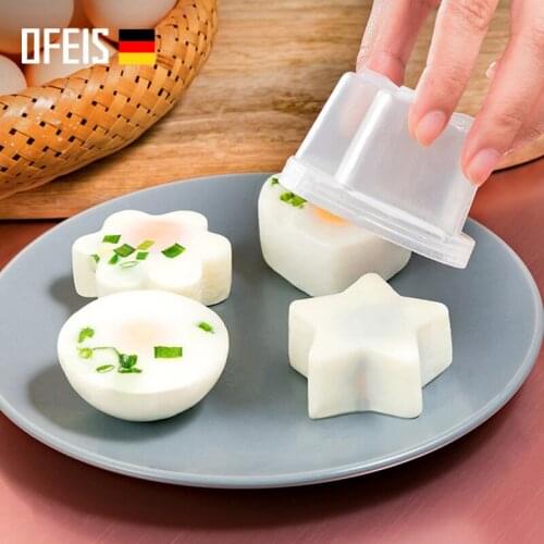 OFEIS 4 Pcs/Set Cute Egg Boiler Plastic Egg Poacher Set Kitchen Egg Cooker Tools Egg Mold Form With Lid Brush Pancake Maker