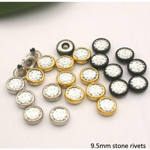 Wholesale 9.5mm 300sets brass rhinestone rivets arcylic stone rivets nail Silver-Black-Gold diamond rivets ZD-004