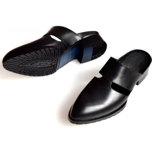 Brand Casual Men Slipper Genuine Leather Italian Dress Sandals Pointed Male Shoes Summer Designer Beach Sandals Mocassin Homme
