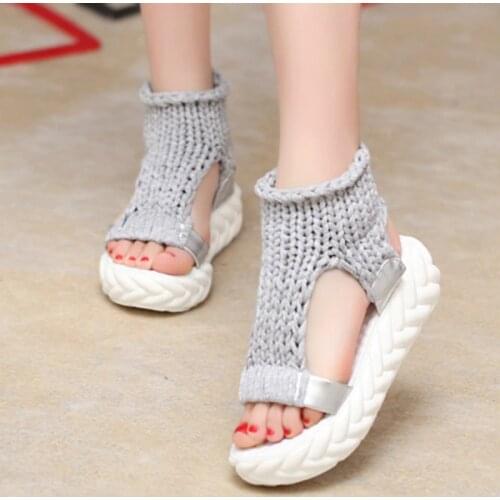 Women Sandals Spring Summer Knitted Platform Slippers Fashion Trend Casual Shoes Outdoor Breathable Comfortable Beach Footwear