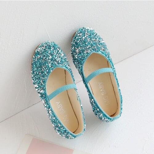 Childrens Slip On Single Shoes Kids Girls Sequin Fashion Soft Bottom Bling Crystal Wedding Party Princess Shoes New 2021