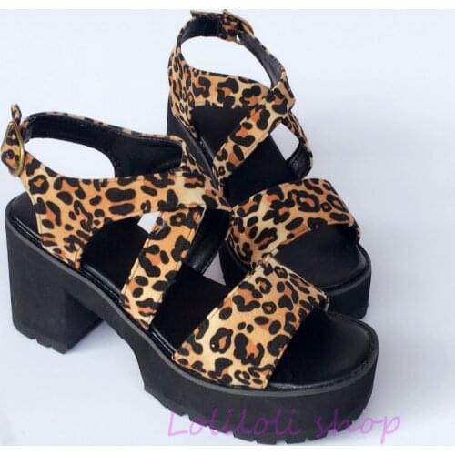 Princess sweet lolita shoes loliloli yoyo Japanese design custom large-size leopard print high-heeled buckle strap sandal an7534